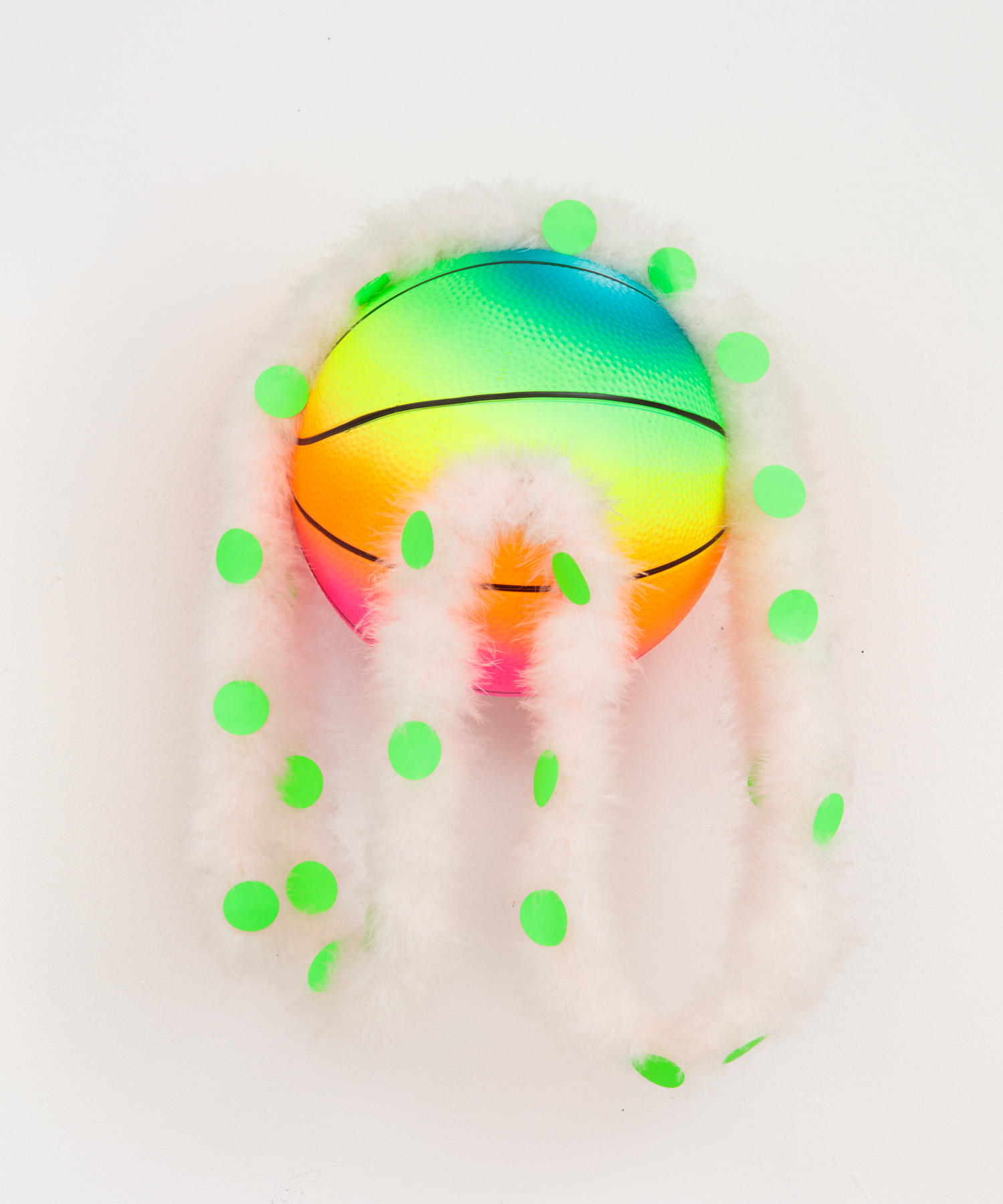 colorful basketball with a feather boa & dots
